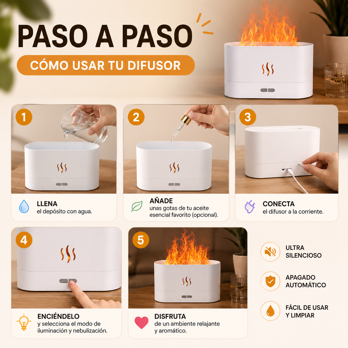 Difusor de Aceites Esenciales LED Humidificador