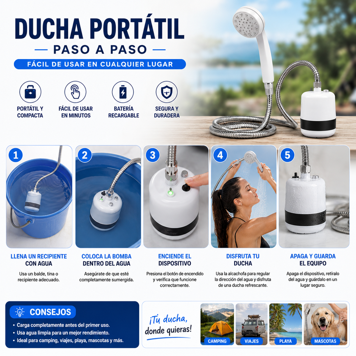 Ducha portátil recargable