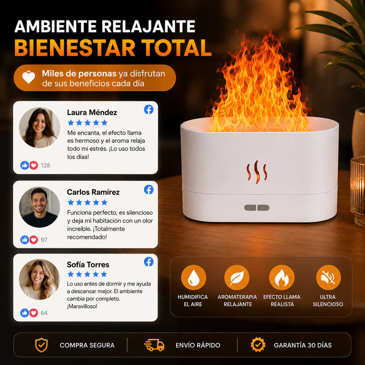 Difusor de Aceites Esenciales LED Humidificador